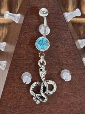 Painful Pleasures ✦ Blue Gem Snake Charm Navel Ring ✦ 14G Surgical Steel NWT